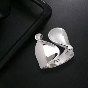 925 Sterling Silver Wide Wavy Wrap Ring Women's
